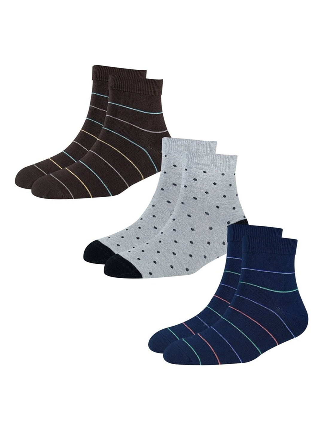 

Cotstyle Men Pack Of 3 Assorted Patterned Anti-Bacterial Ankle-Length Socks