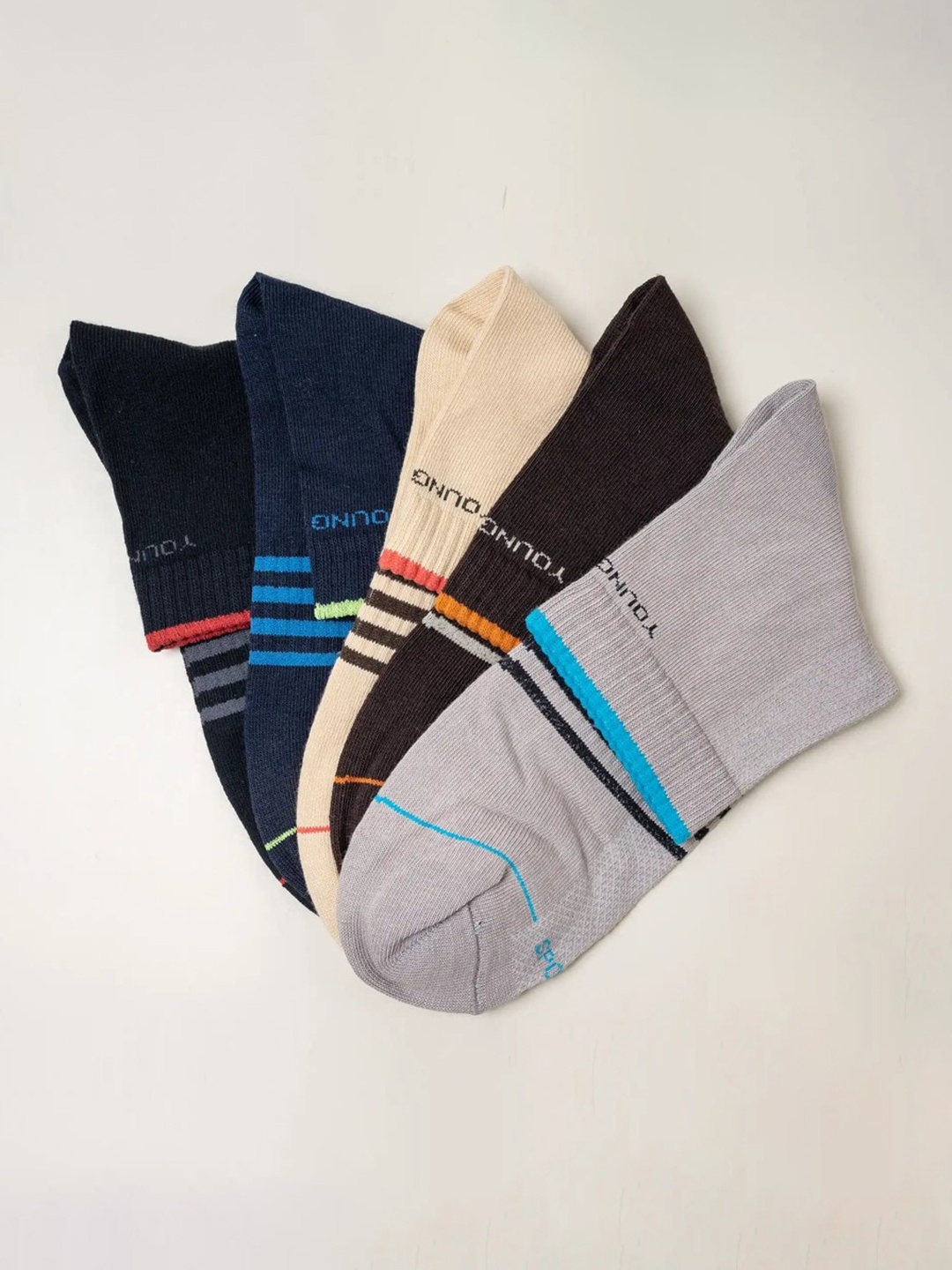 Cotstyle Men Pack Of 5 Assorted Striped Ankle Length Socks