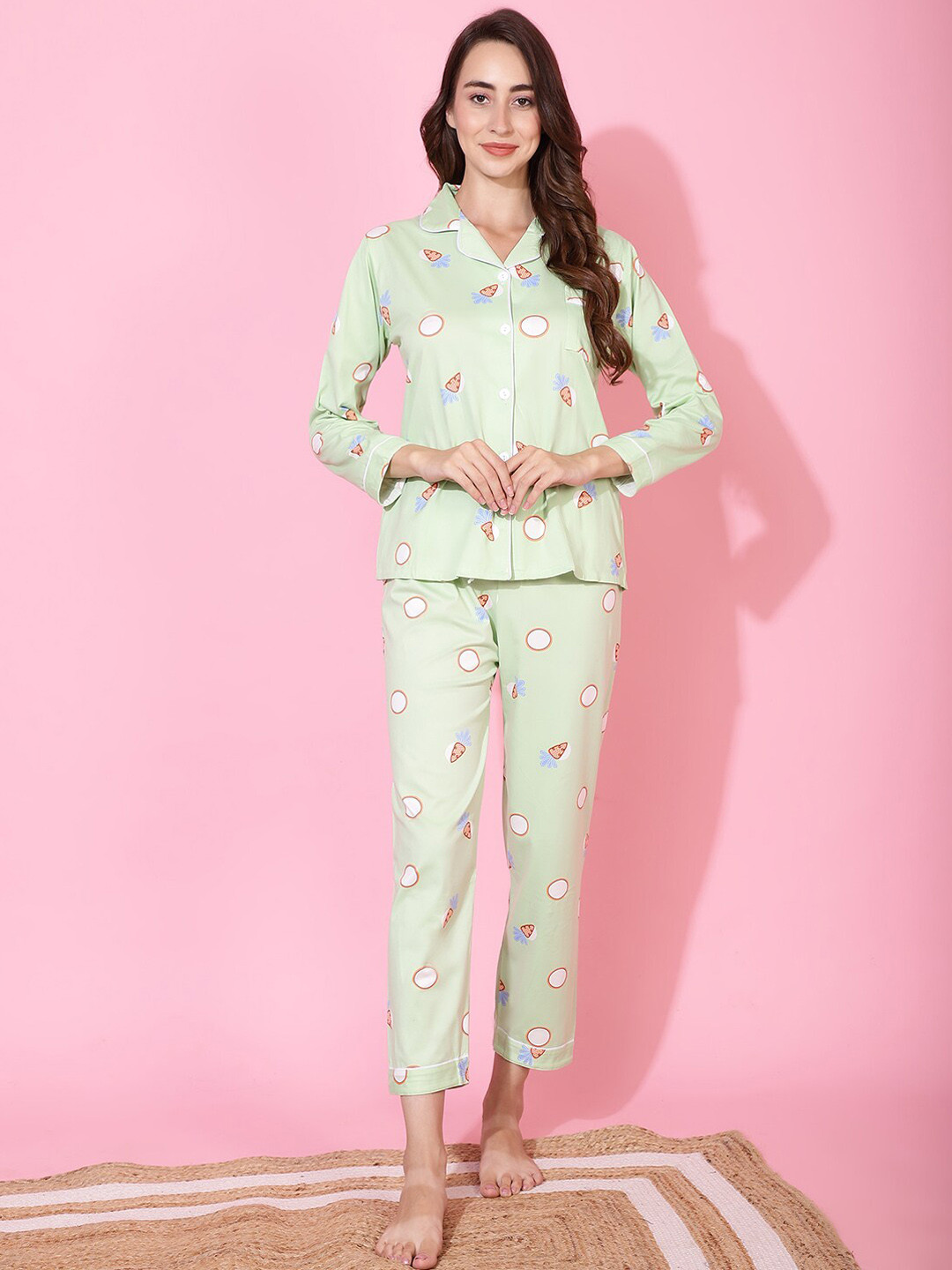 

TAG 7 Quirky Printed Shirt with Pyjamas, Green