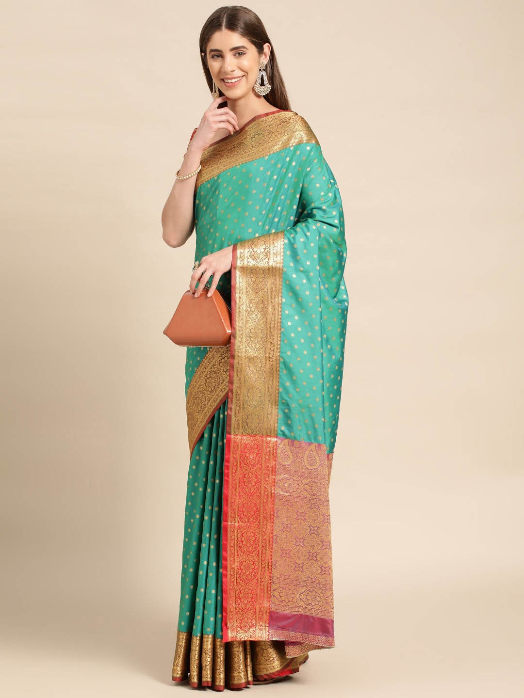 

Mitera Ethnic Motifs Woven Design Zari Saree, Teal