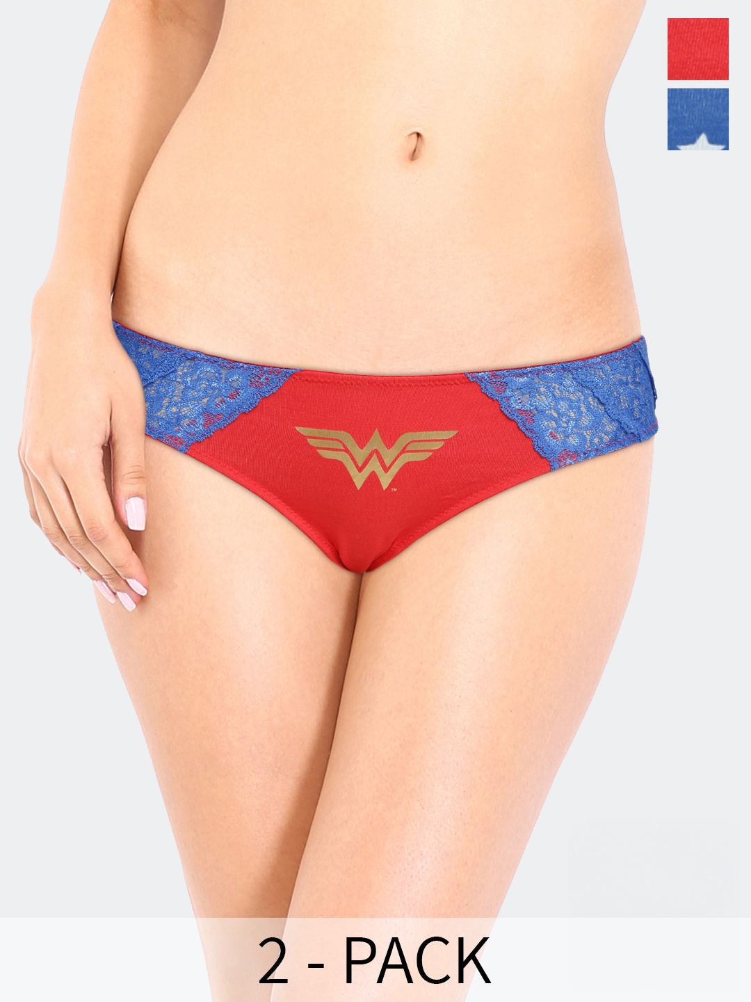 

Soie Pack Of 2 Wonder Woman Logo Printed Bikini Briefs, Red