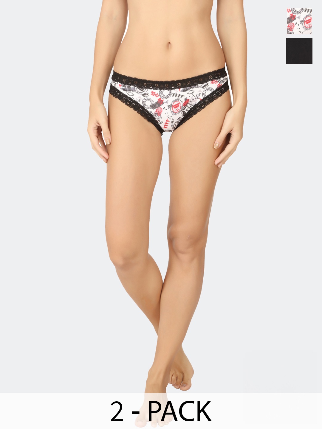 

Soie Pack Of 2 Mid-Rise Lace Basic Briefs, Black