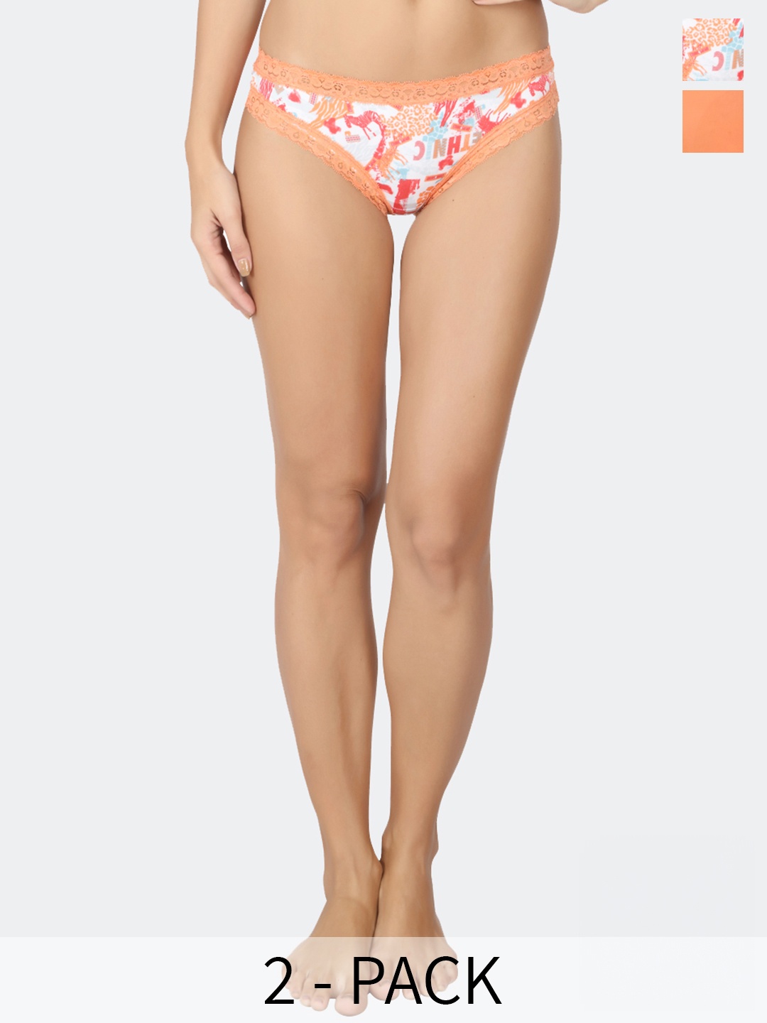 

Soie Pack Of 2 Printed Basic Briefs, Orange