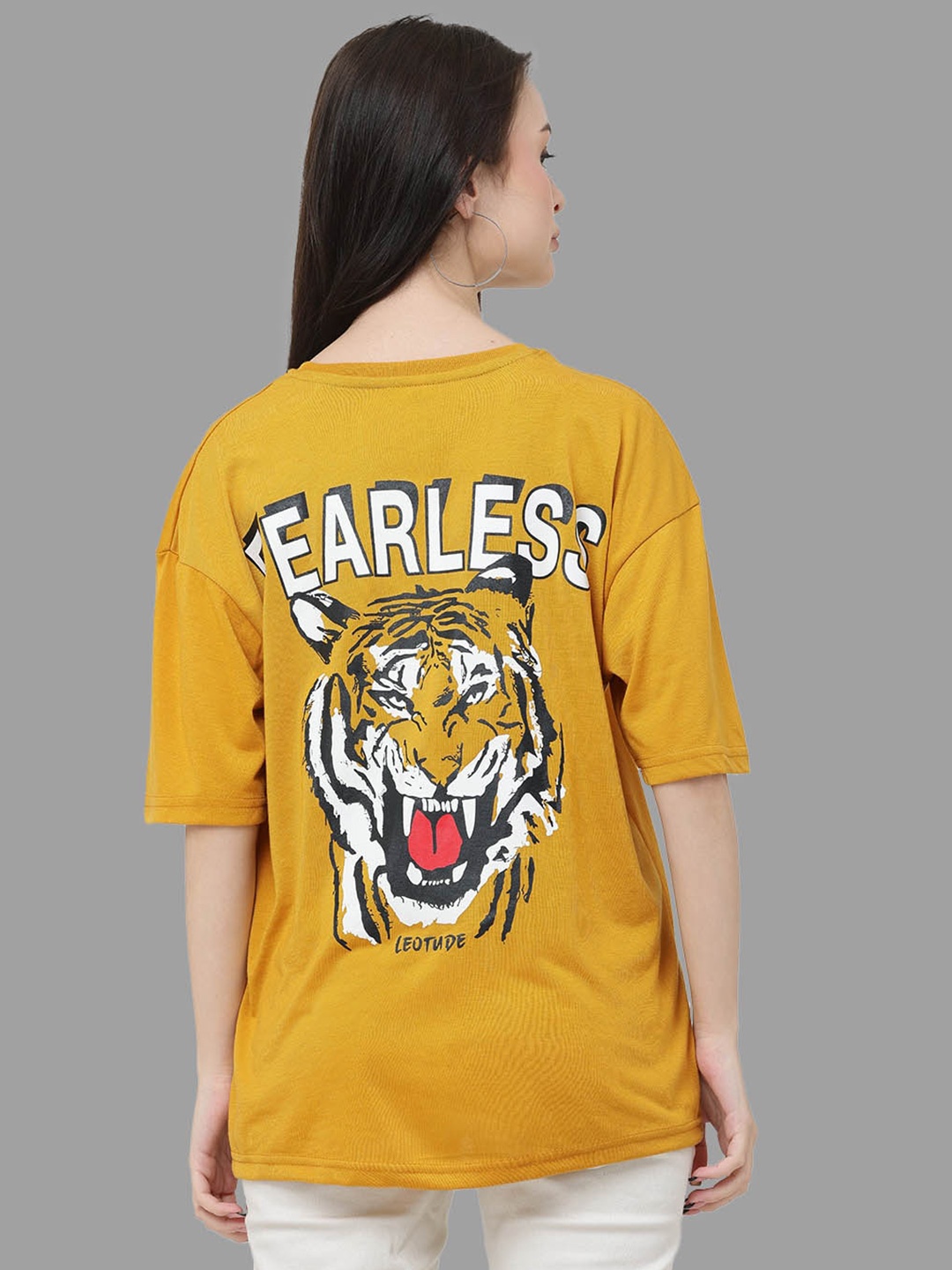 

Leotude Graphic Printed Drop-Shoulder Oversized T-shirt, Mustard