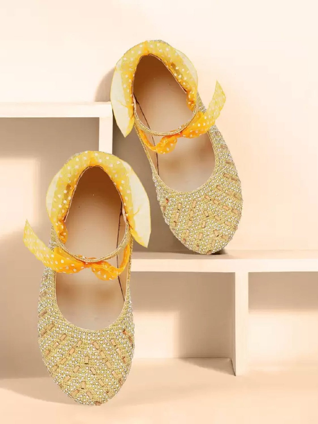 

BAESD Girls Embellished Velcro Ballerinas, Yellow