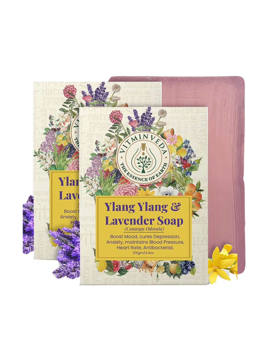 

VITMINVEDA Set Of 2 Natural Ylang Ylang Herbal Soap Bar - 125g Each, Yellow