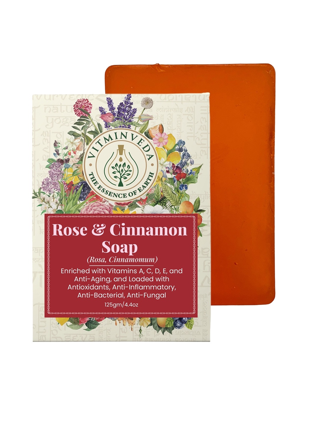 

VITMINVEDA Natural Rose & Cinnamon Herbal Soap Bar - 125g, Red