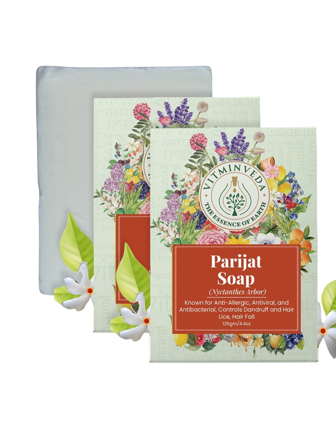

VITMINVEDA Set Of 2 Natural Parijat Herbal Soap Bar - 125g Each, White