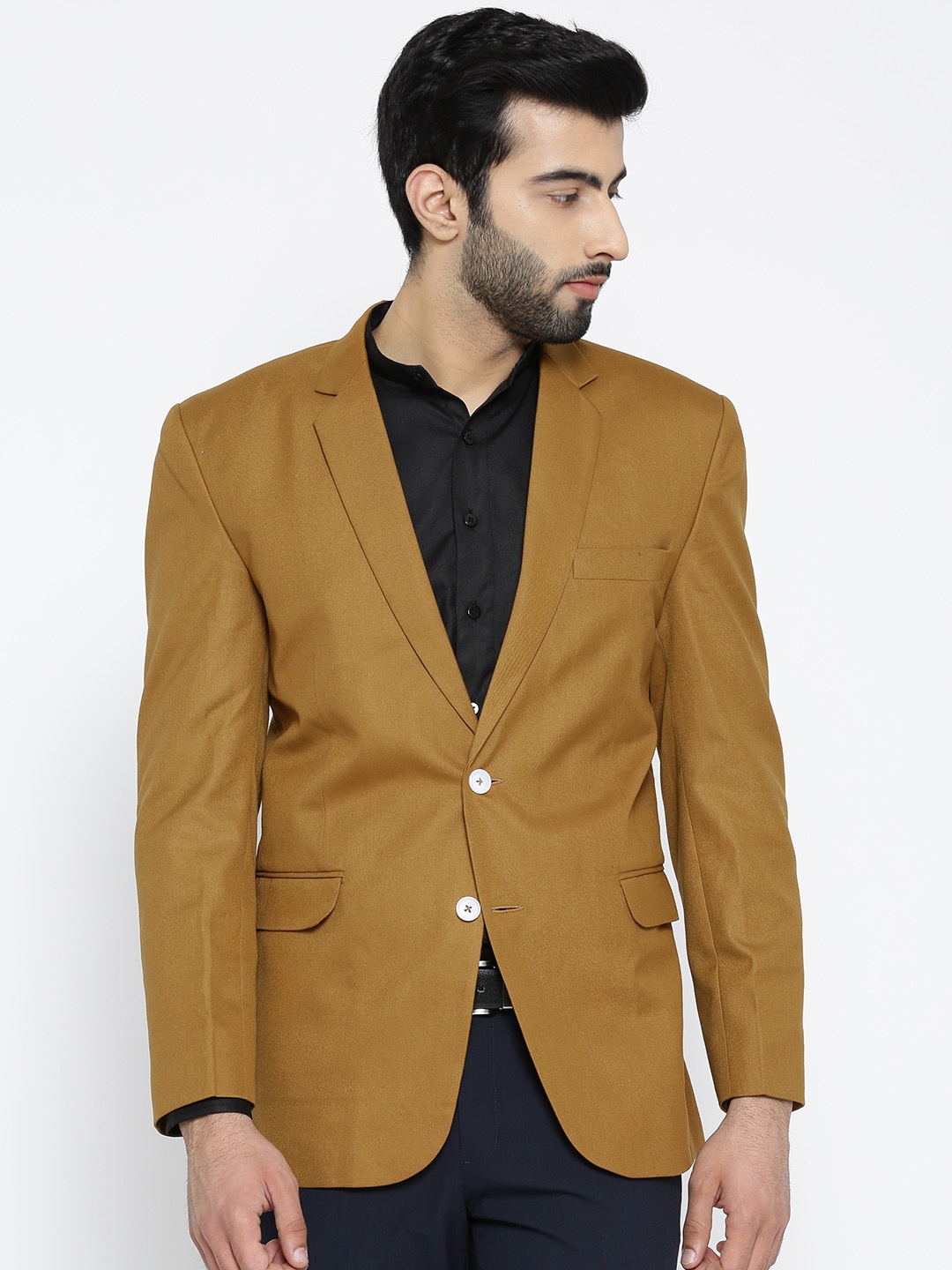 

Shaftesbury London Mustard Brown Regular Fit Single-Breasted Formal Blazer