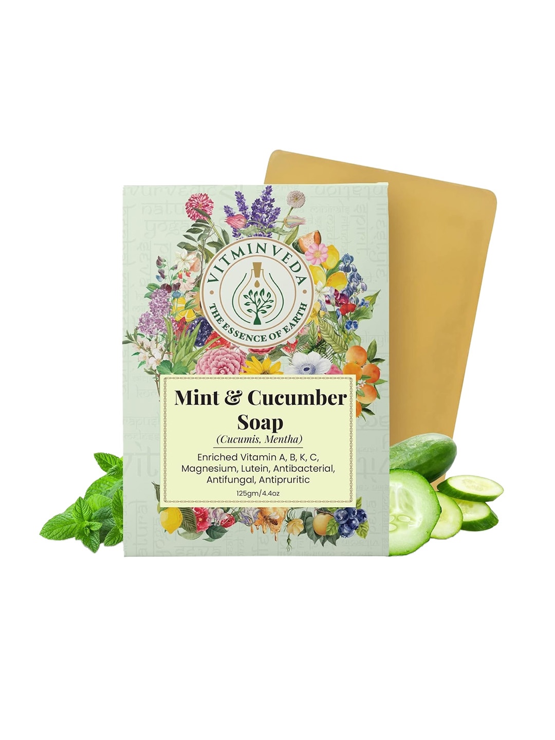 

VITMINVEDA Mint & Cucumber Antibacterial & Antifungal Soap - 125 g, Yellow