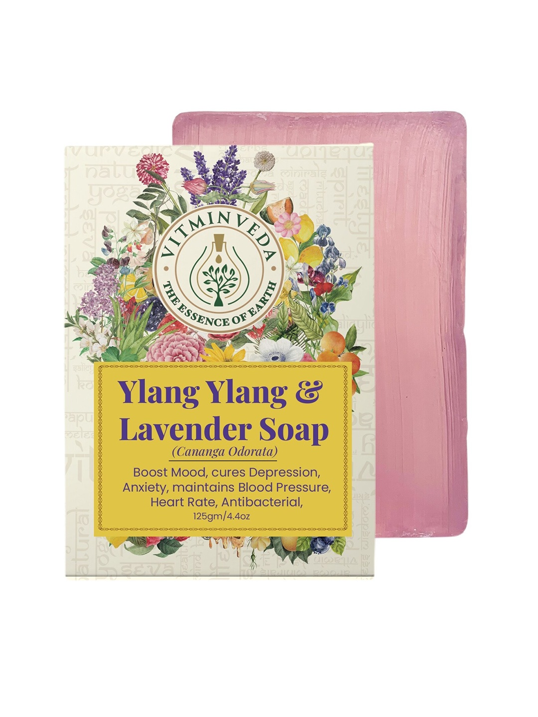 

VITMINVEDA Natural Ylang Ylang & Lavender Herbal Soap Bar - 125g, Yellow