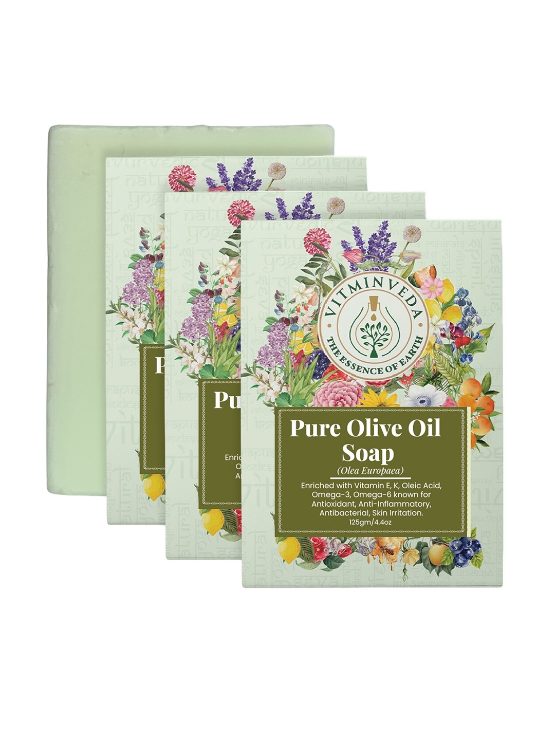 

VITMINVEDA Set Of 3 Natural Pure Olive Oil Herbal Soap Bar - 125g Each, Green