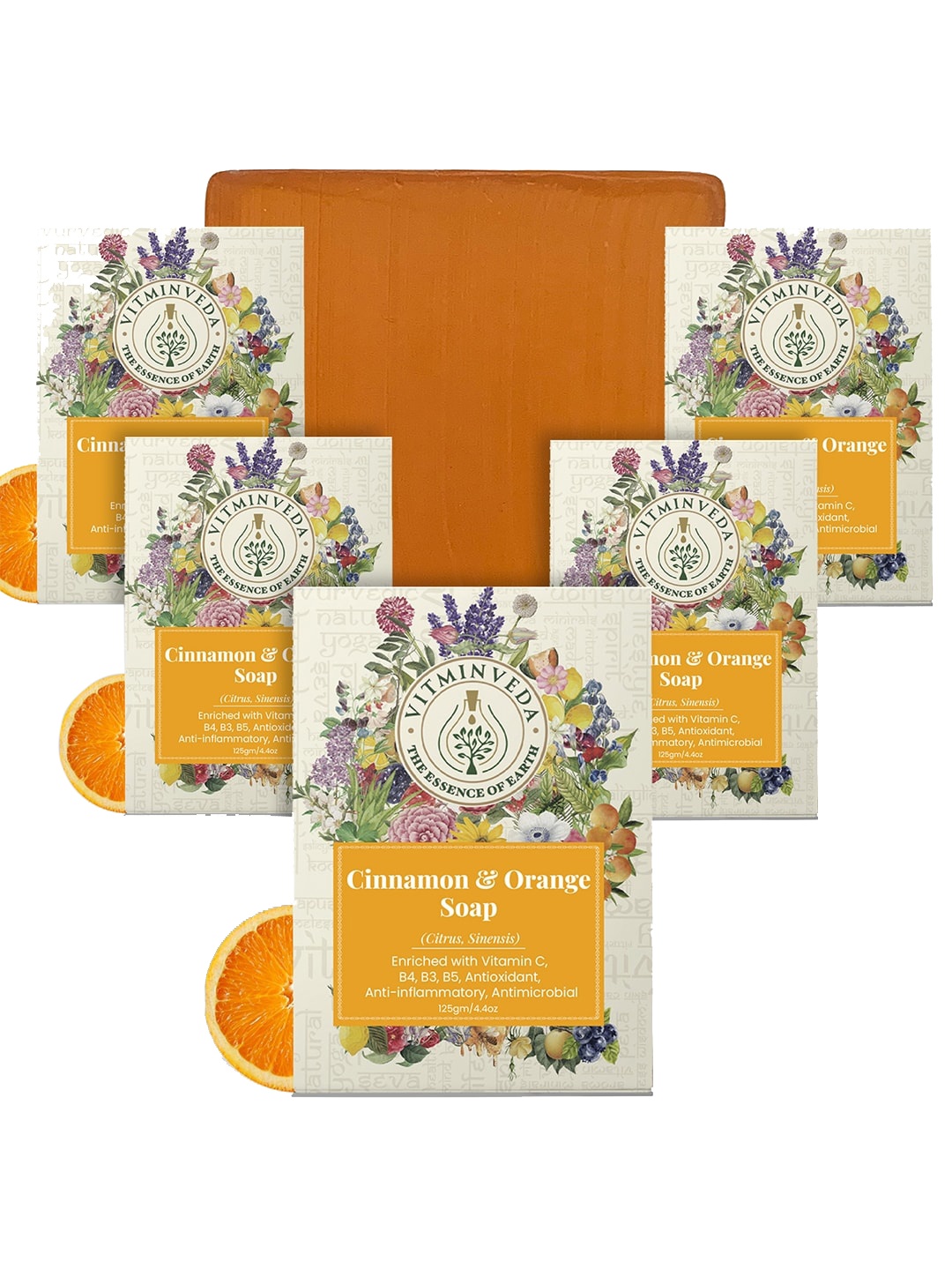 

VITMINVEDA Set Of 5 Natural Cinnamon & Orange Herbal Soap Bar - 125g Each