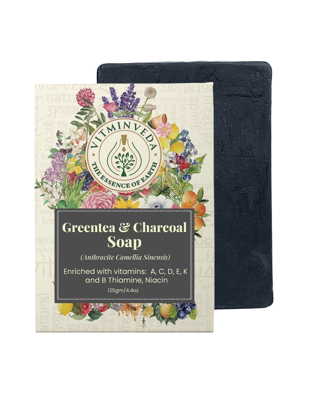 

VITMINVEDA Natural Green Tea & Charcoal Herbal Soap Bar - 125g, Black