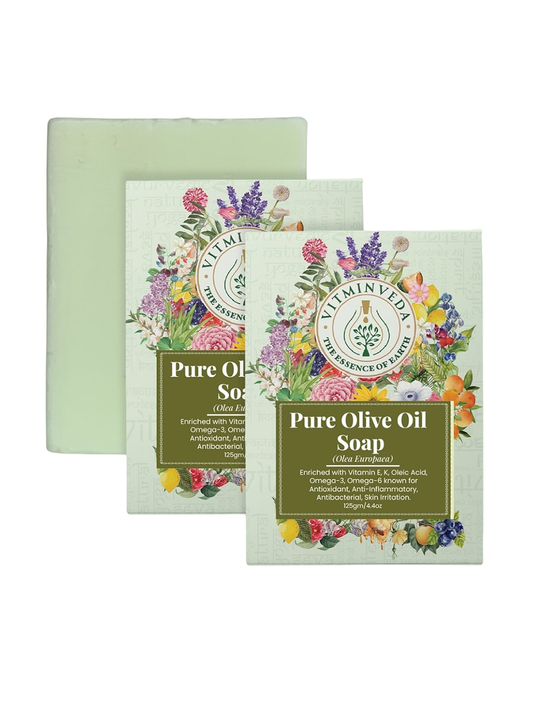

VITMINVEDA Set Of 2 Natural Pure Olive Oil Herbal Soap Bar - 125g Each, Green