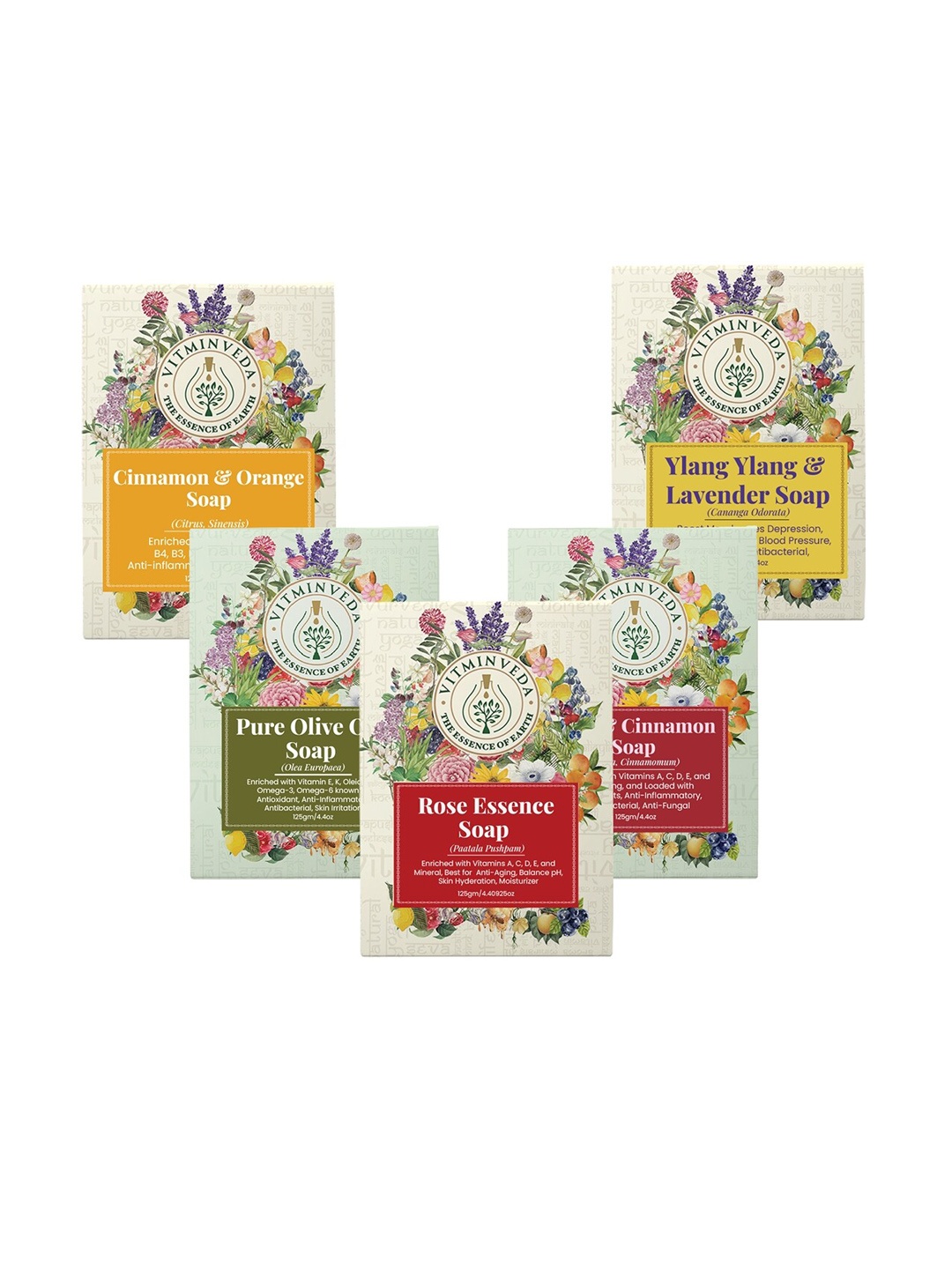 

VITMINVEDA Set Of 5 Natural Soap Combo - 125g Each, Multi
