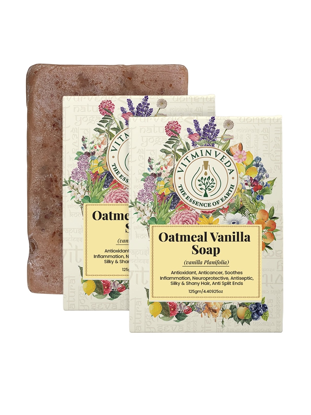 

VITMINVEDA Set Of 2 Natural Oatmeal Vanilla Soap - 125g Each, Brown