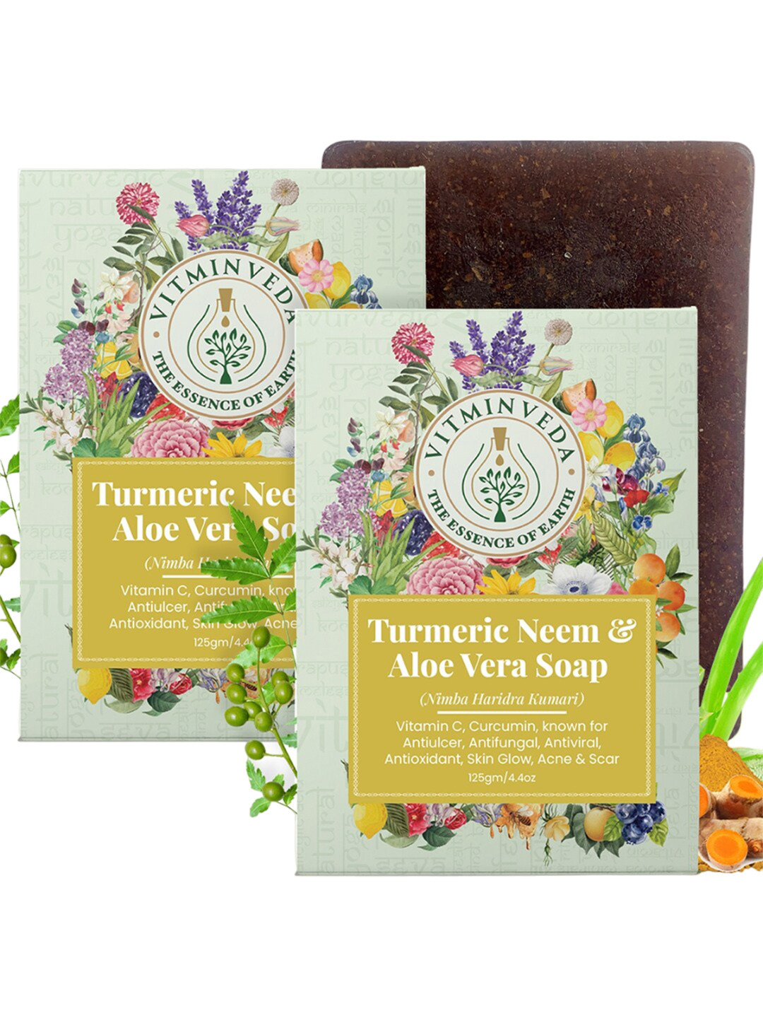 

VITMINVEDA Set Of 2 Turmeric Neem & Aloe Vera Soap - 125g Each, Green