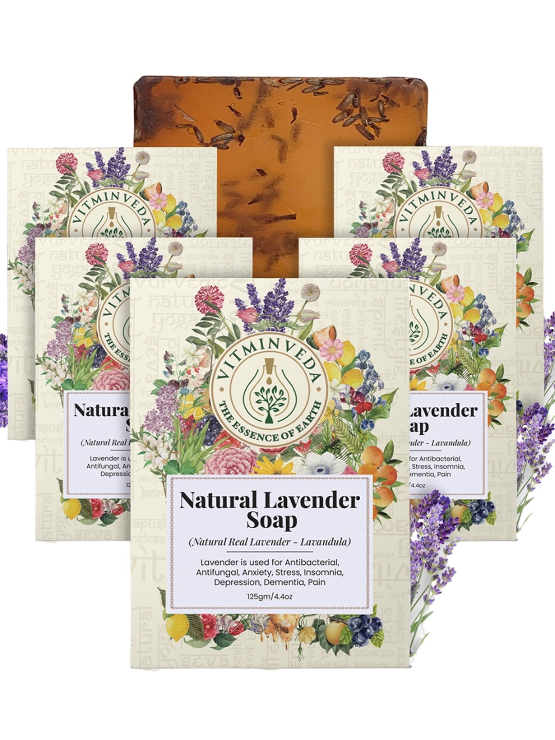 

VITMINVEDA Set Of 5 Natural Lavender Soap - 125g Each, Purple