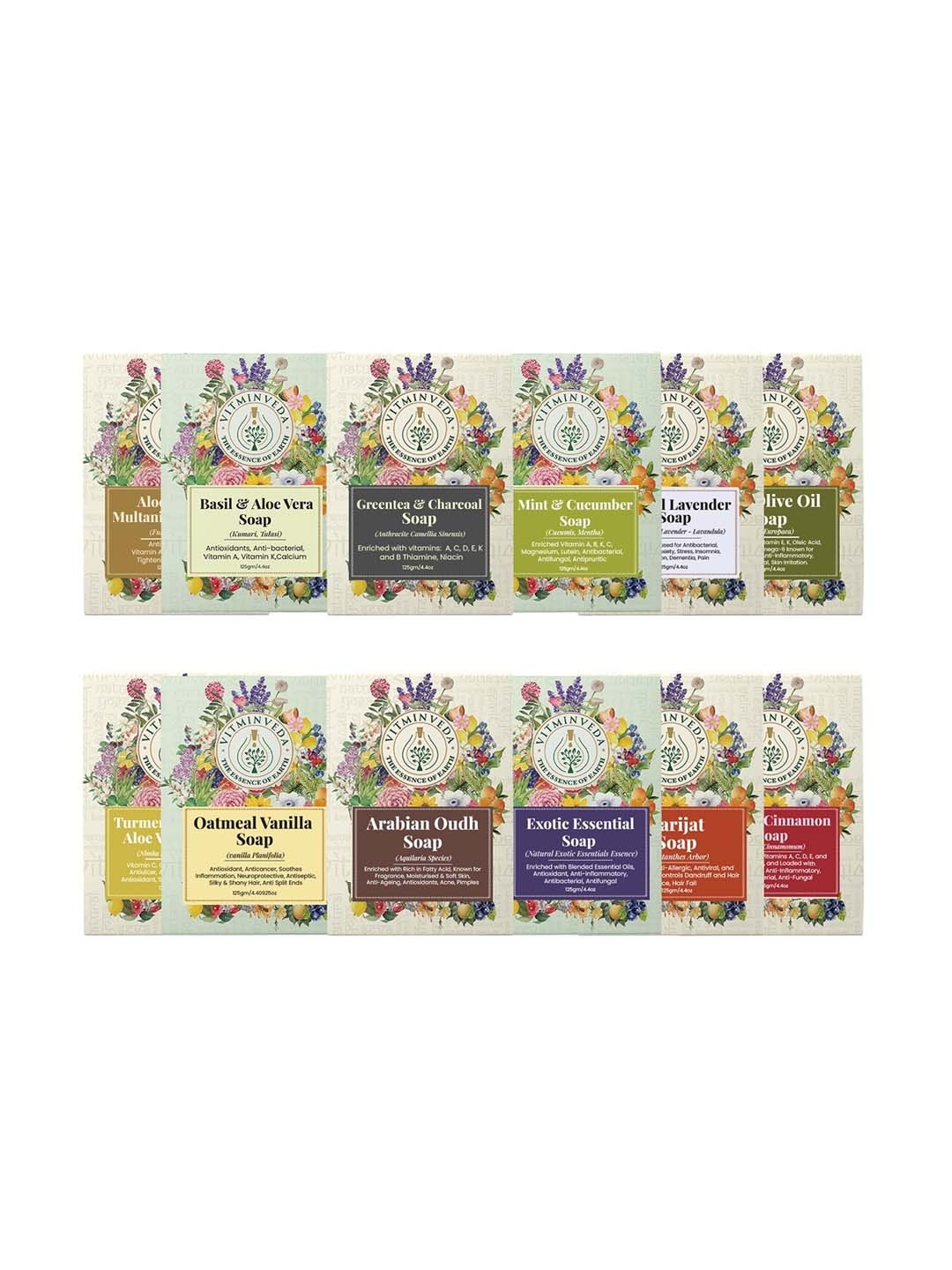 

VITMINVEDA Set Of 12 Natural Soap Combo - 125g Each, Multi