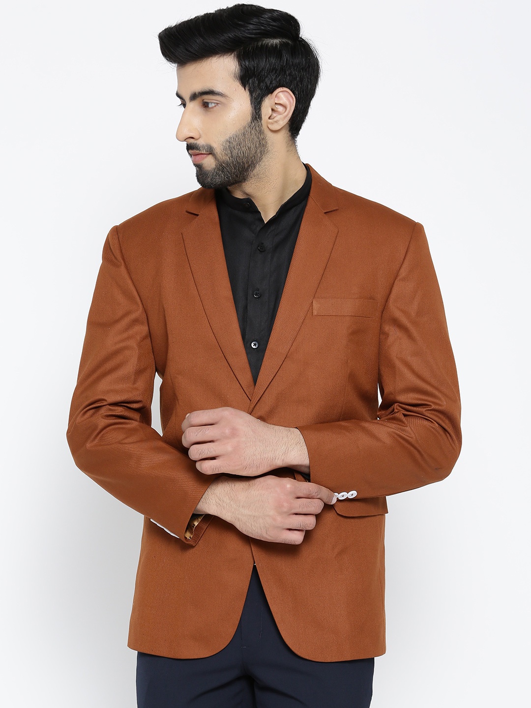

Shaftesbury London Rust Brown Regular Fit Single-Breasted Formal Blazer