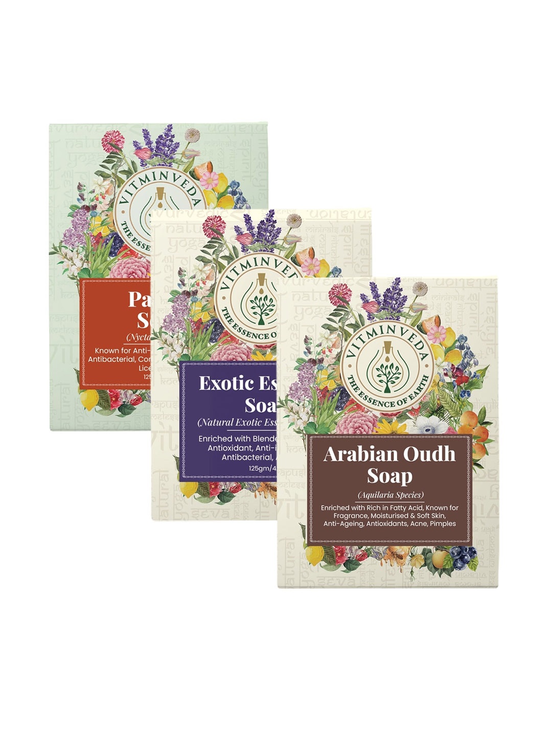 

VITMINVEDA Set Of 3 Arabian Oudh Exotic Essential & Parijat Soap - 125g Each, Multi