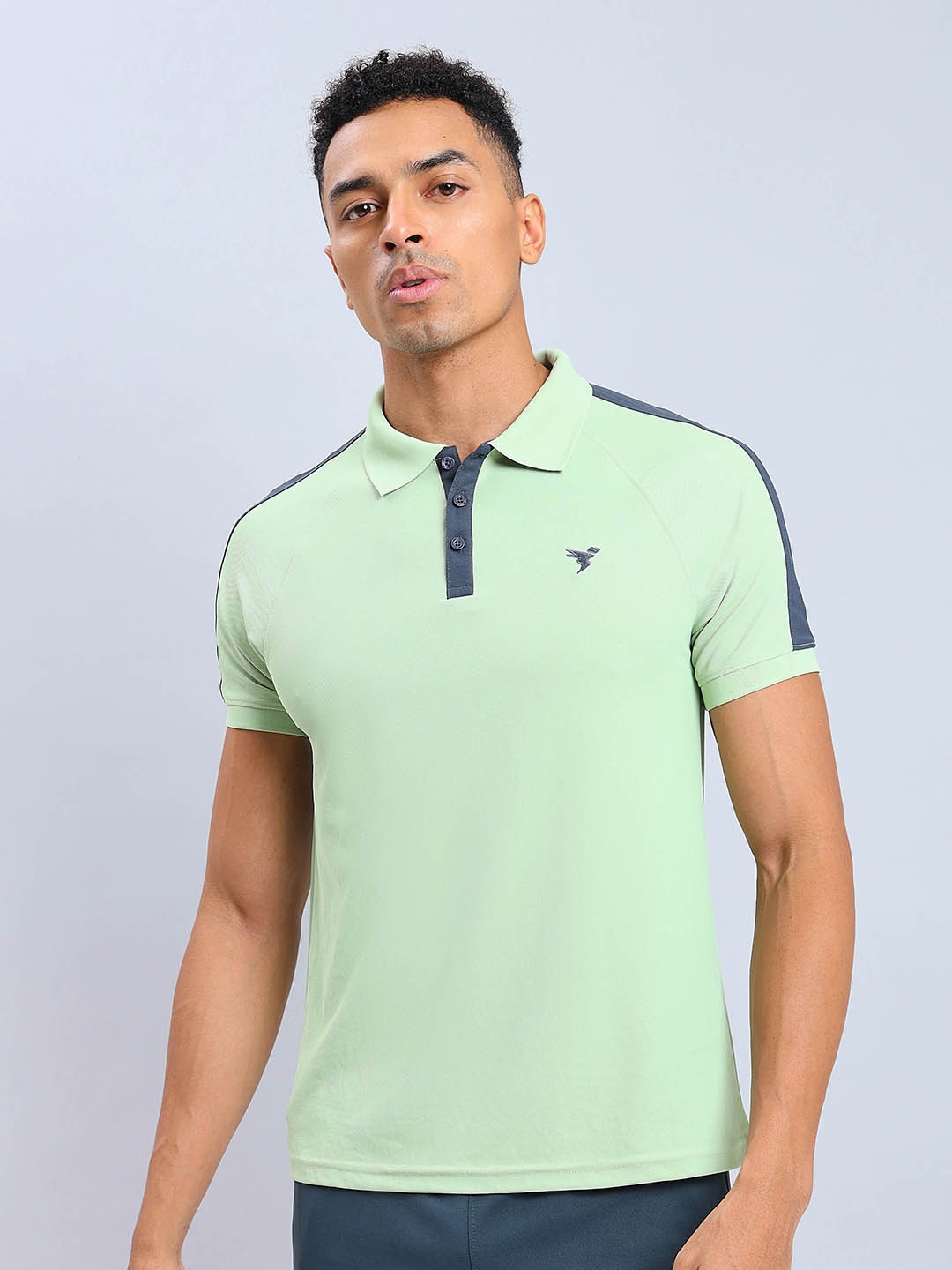 Technosport Polo Collar Anti Static Slim Fit Sports T-shirt, Lime green