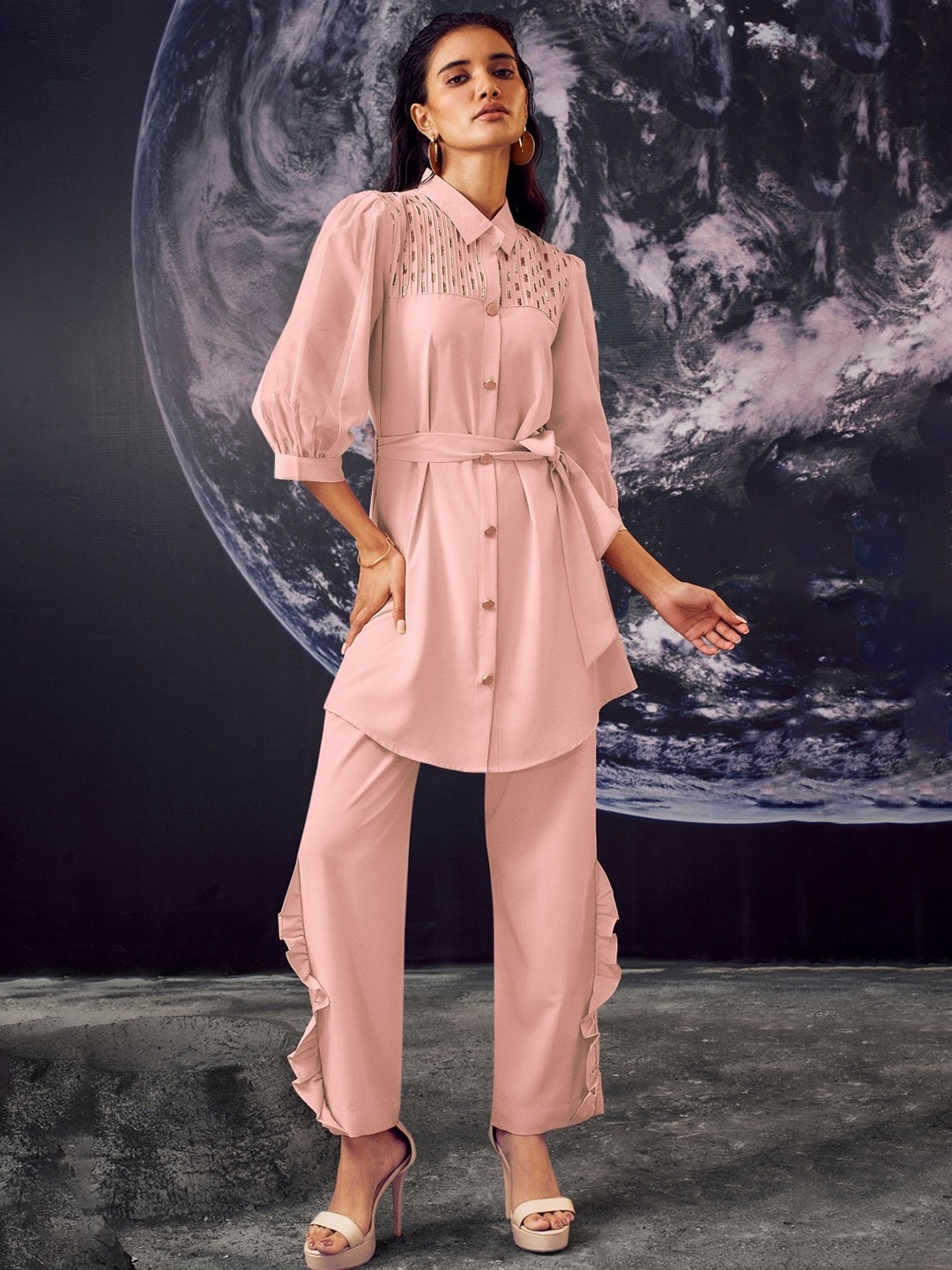

AUTUMN LANE Embellished Top With Trousers, Peach