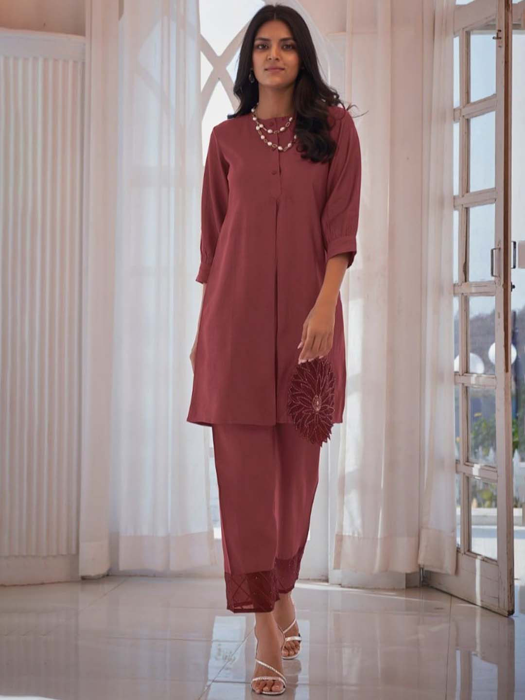 

AUTUMN LANE Round Neck Tunic With Trousers, Burgundy