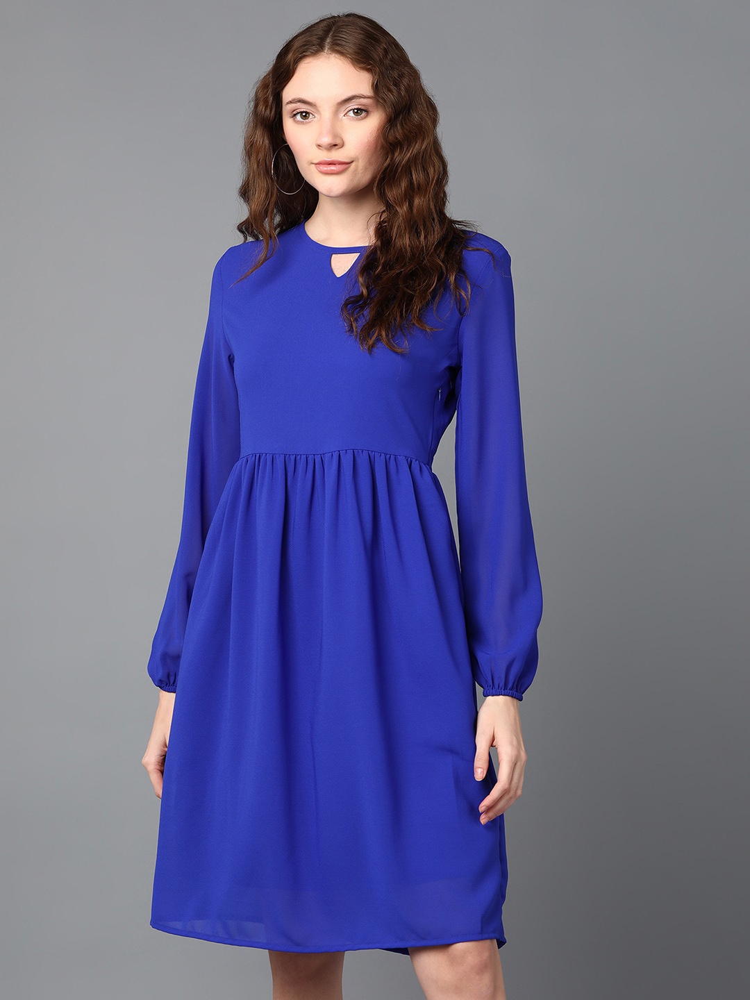 

Roadster Long Sleeves Fit & Flare Above Knee Dress, Blue