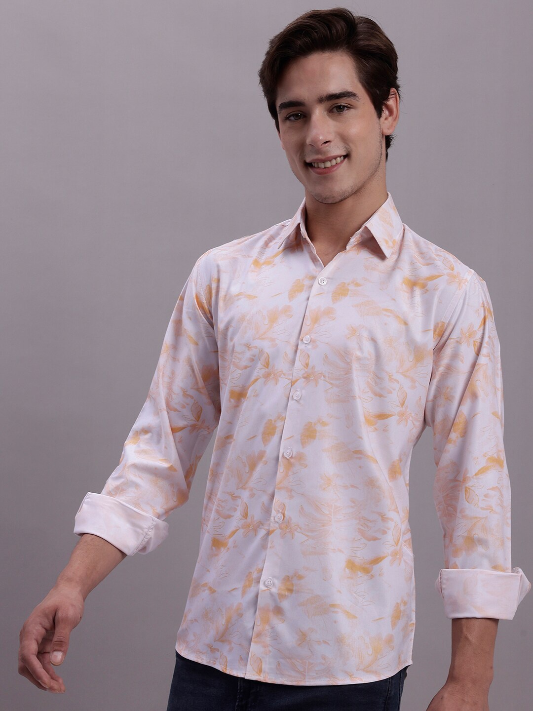 

JAINISH Classic Floral Printed Cotton Casual Shirt, White