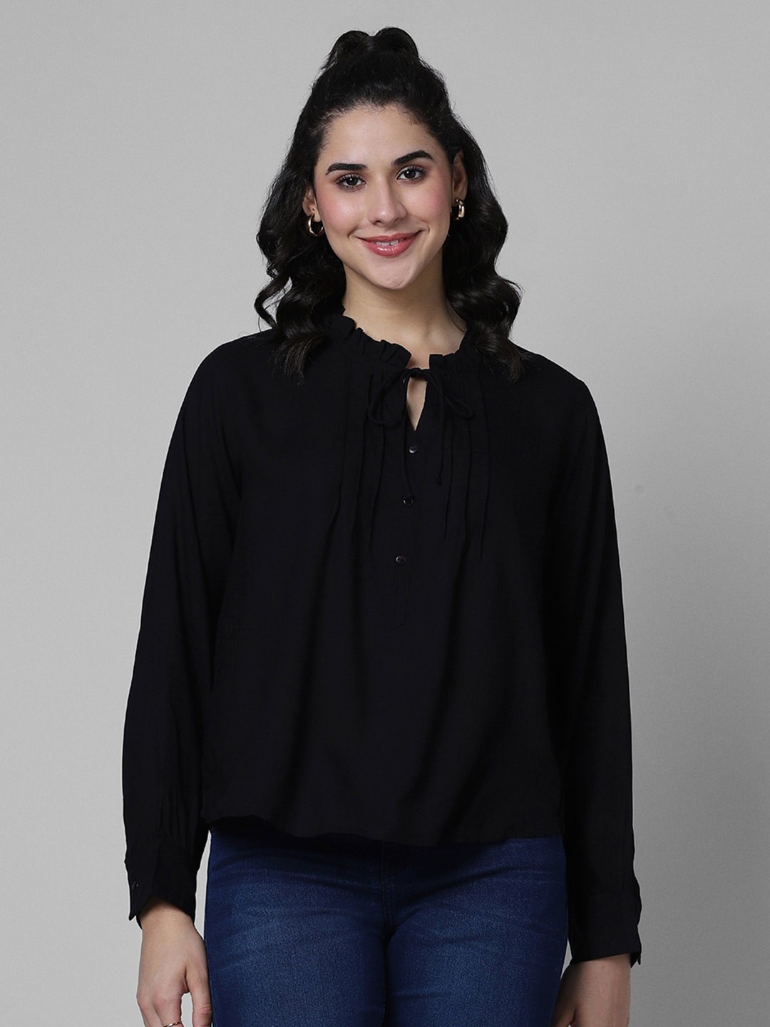 

Pantaloons Tie-Up Neck Top, Black