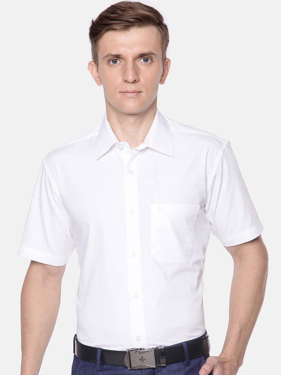 

Jansons Spread Collar Short Sleeves Pure Cotton Formal Shirt, White