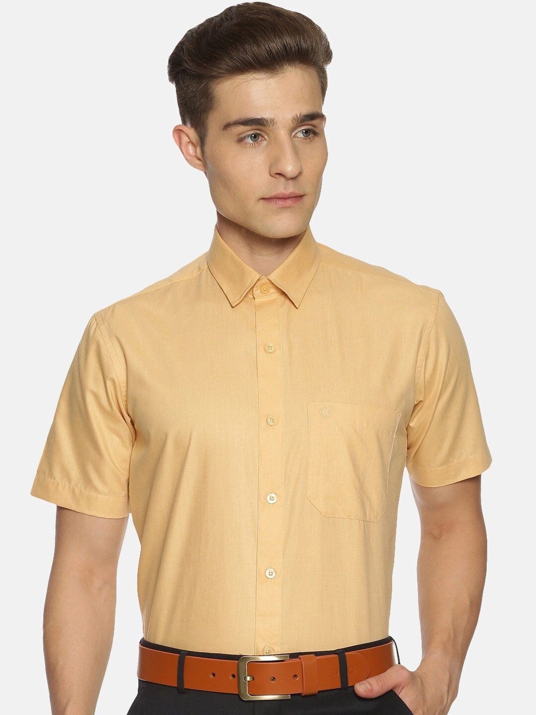 

Jansons Spread Collar Short Sleeves Formal Shirt, Beige