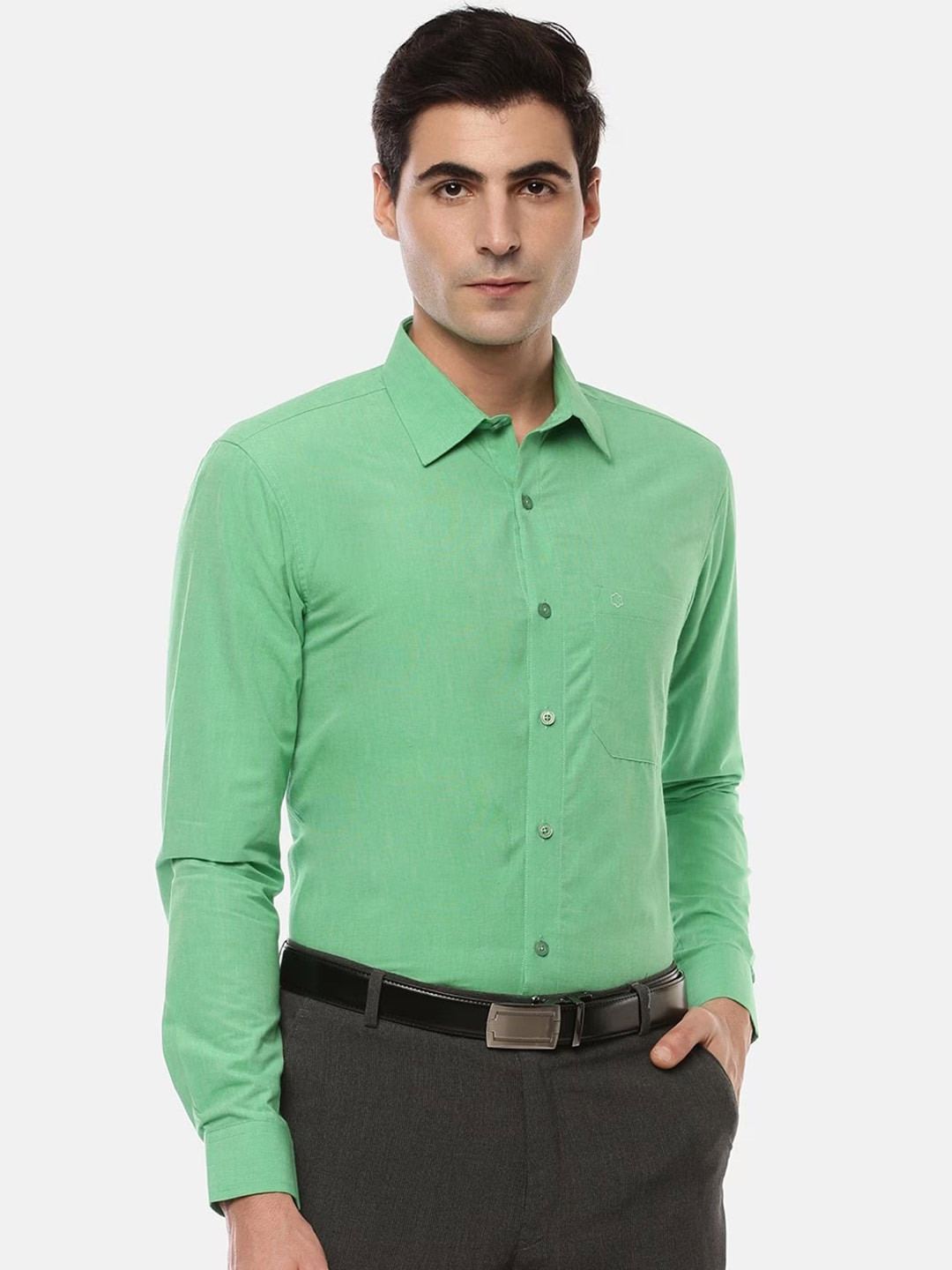 

Jansons Spread Collar Chest Pocket Cotton Formal Shirt, Green