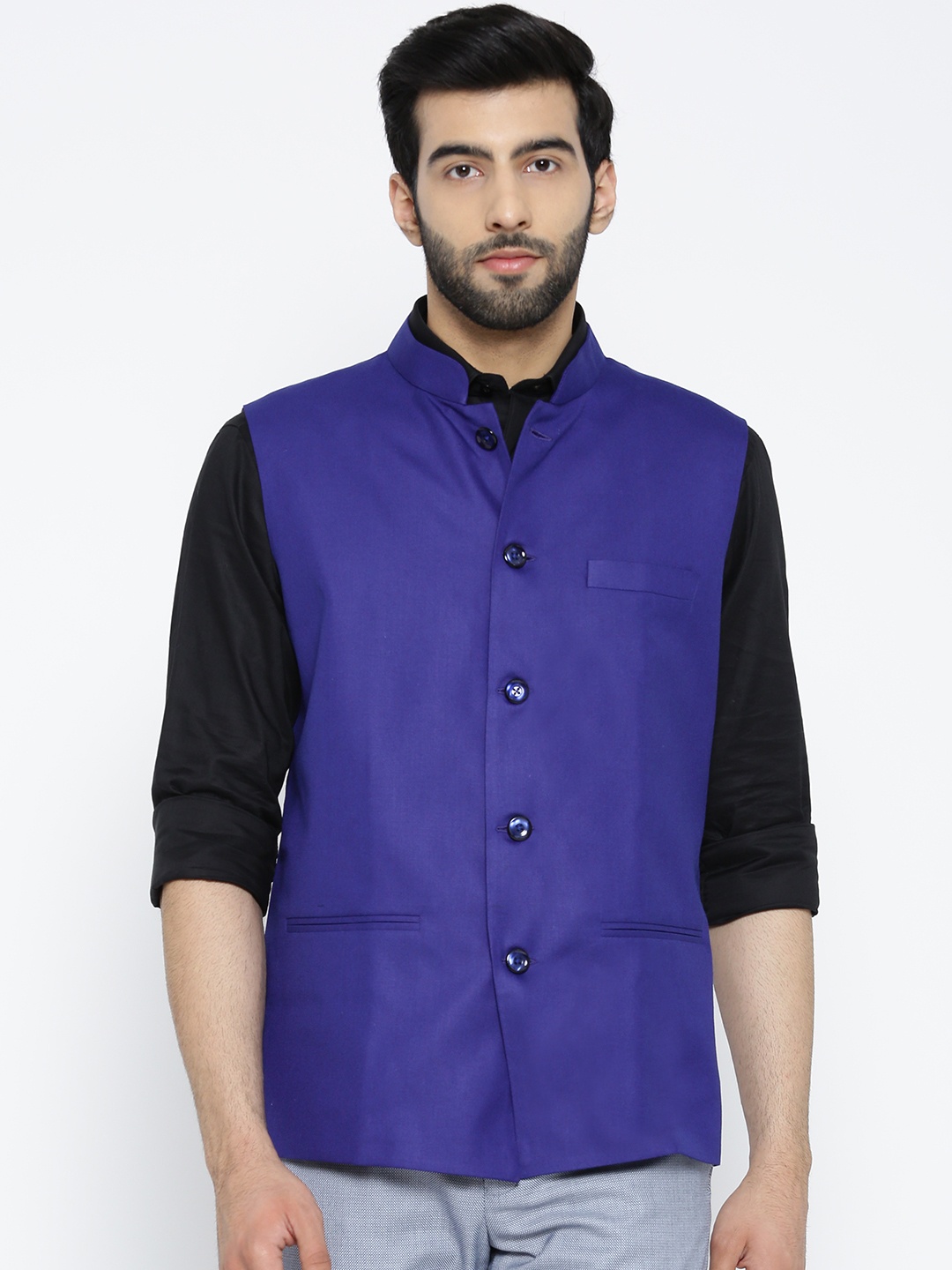 

Shaftesbury London Blue Pure Cotton Nehru Jacket