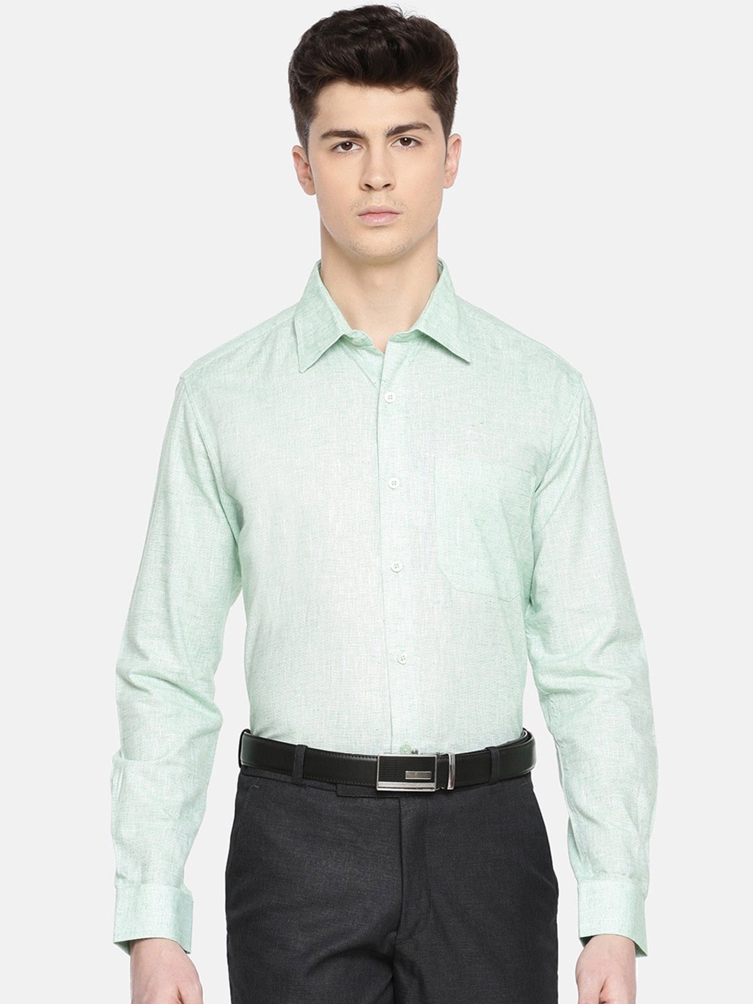 

Jansons Spread Collar Long Sleeves Cotton Formal Shirt, Green