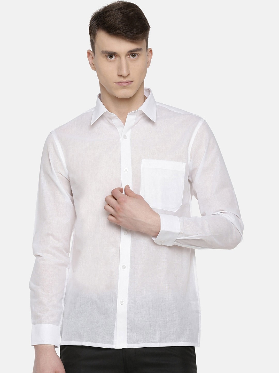 

Jansons Spread Collar Long Sleeves Cotton Formal Shirt, White