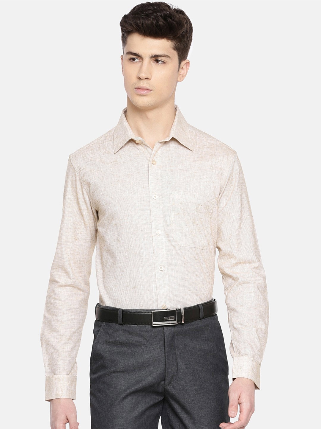 

Jansons Spread Collar Chest Pocket Cotton Formal Shirt, Beige