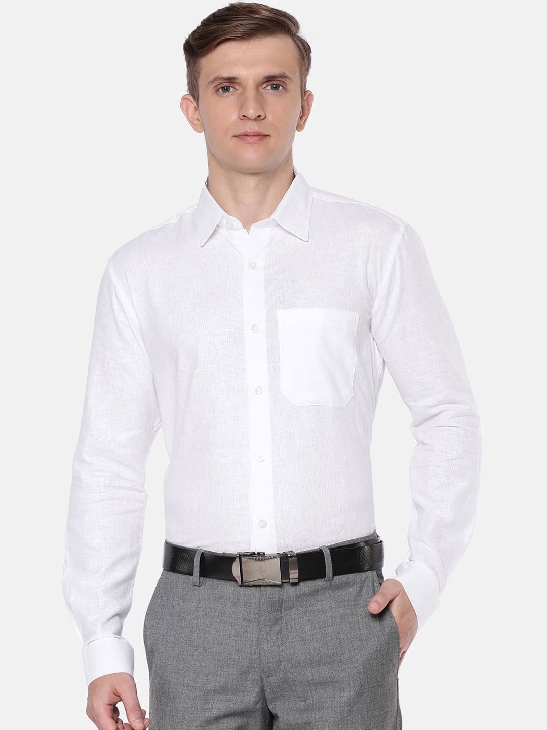 

Jansons Spread Collar Chest Pocket Cotton Formal Shirt, White