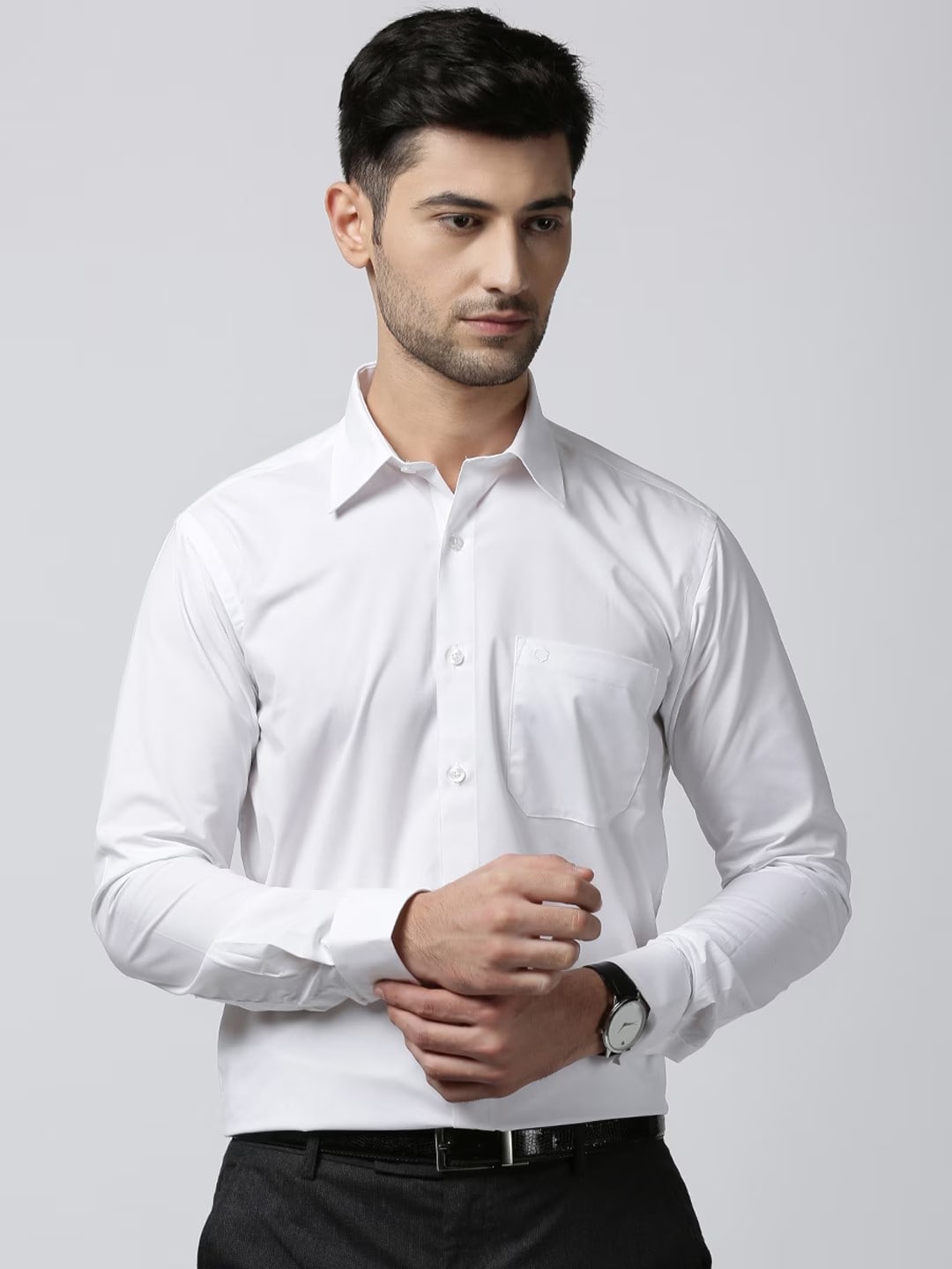 

Jansons Spread Collar Long Sleeves Cotton Formal Shirt, White