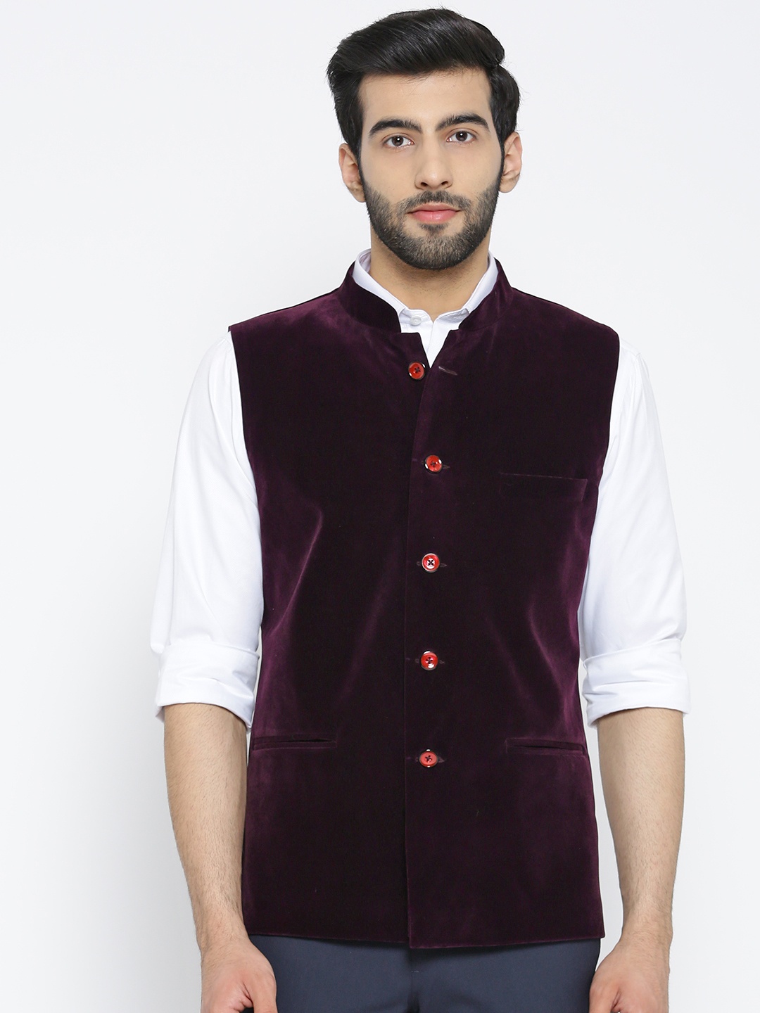 

Shaftesbury London Burgundy Pure Cotton Nehru Jacket