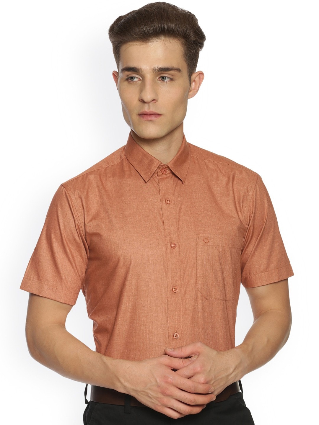

Jansons Spread Collar Short Sleeves Formal Shirt, Brown