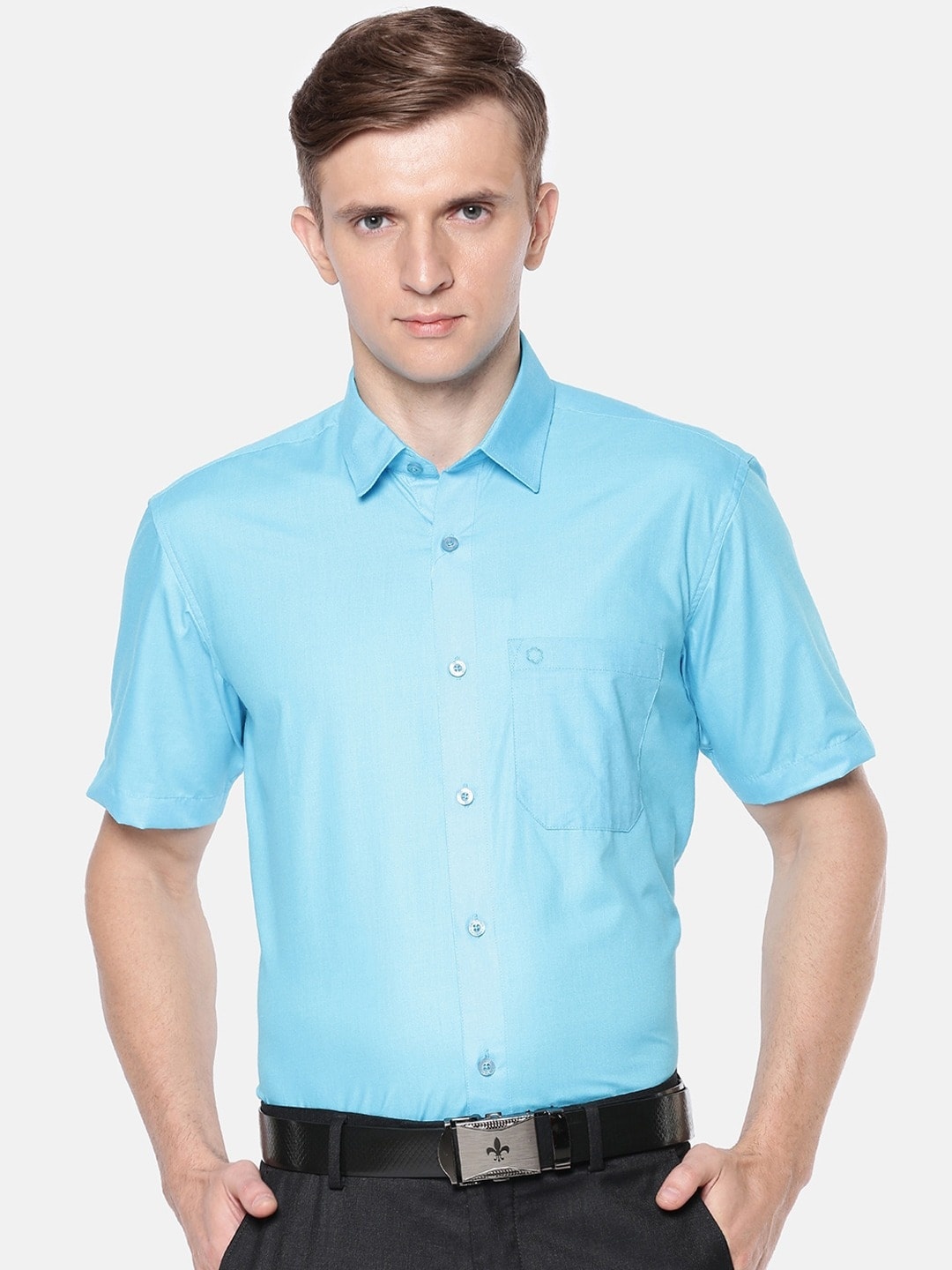 

Jansons Spread Collar Short Sleeves Formal Shirt, Blue