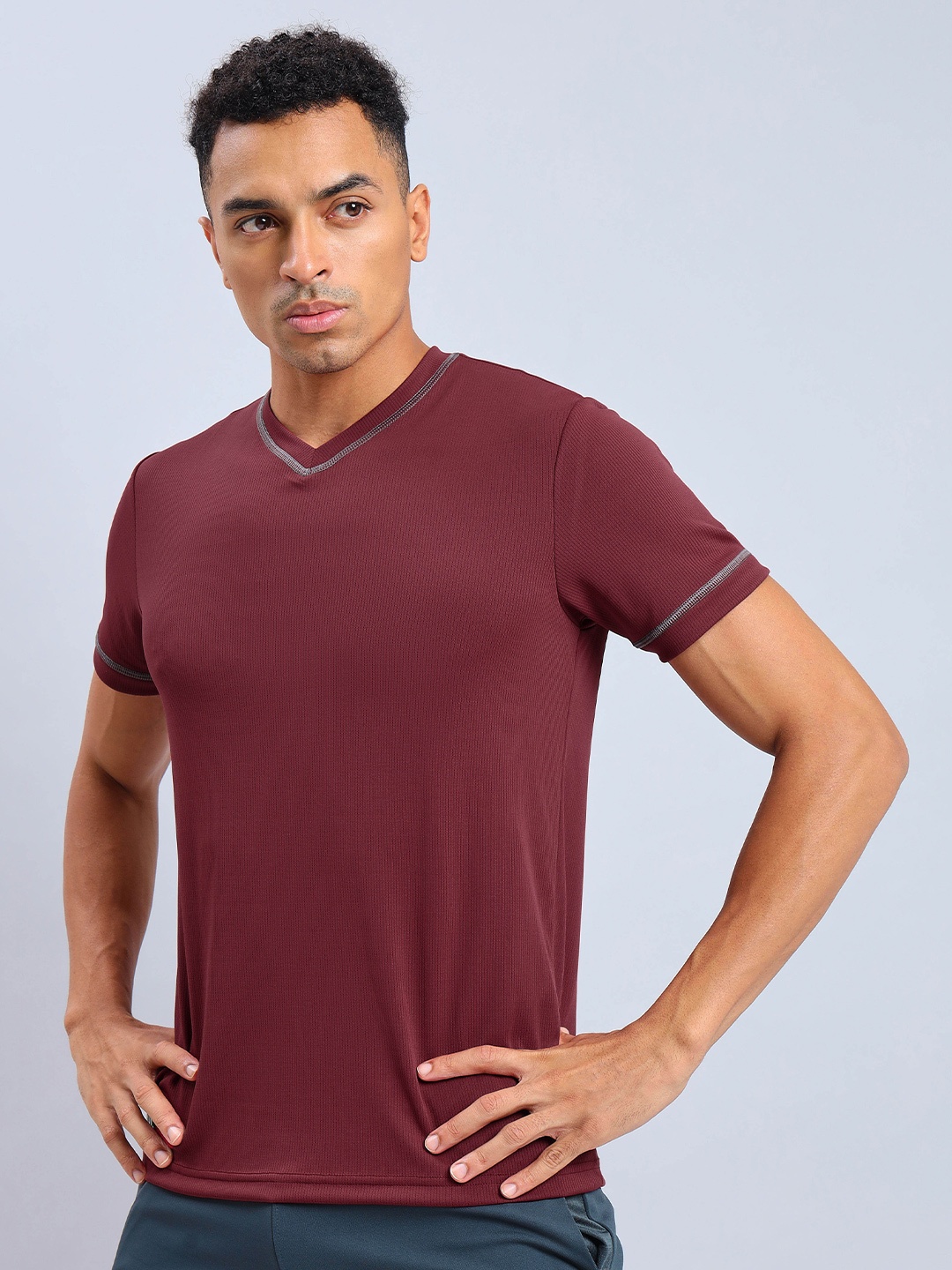 

Technosport V-Neck Antimicrobial Slim Fit Sports T-Shirt, Maroon
