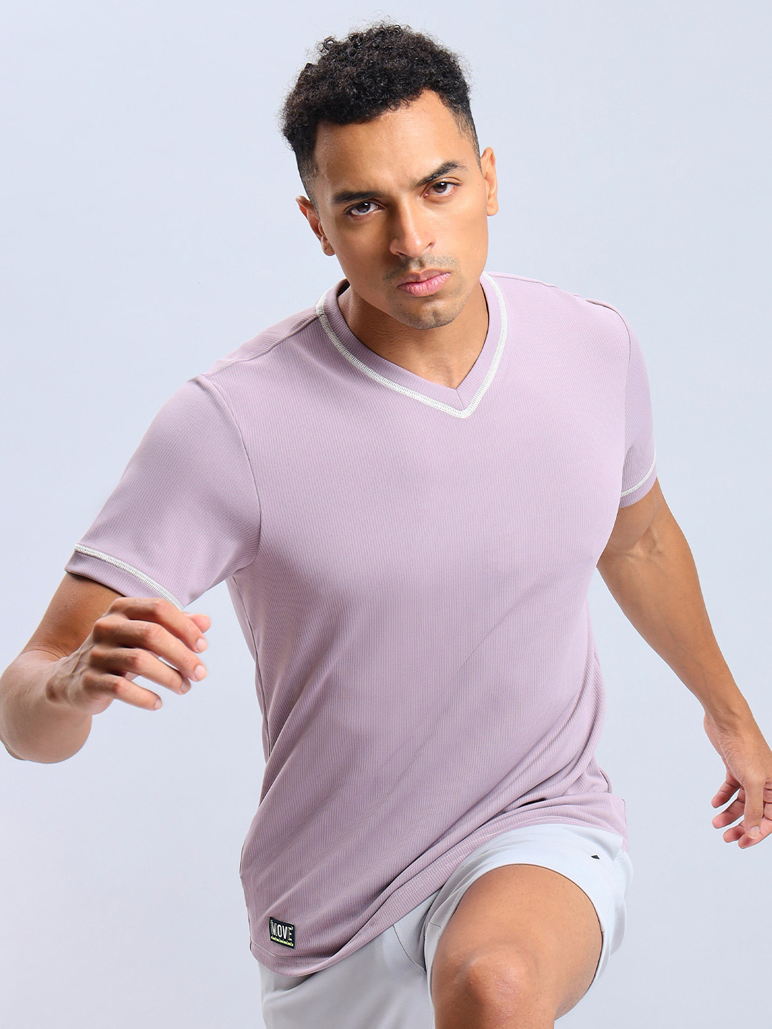

Technosport Ribbed V-Neck Antimicrobial Slim Fit Sports T-Shirt, Lavender