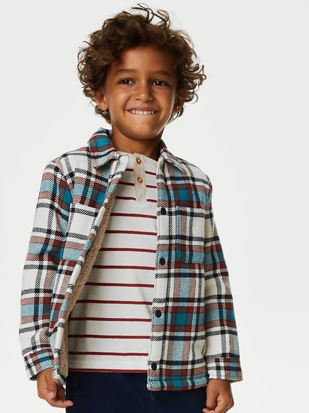 

Marks & Spencer Boys Tartan Checked Casual Pure Cotton Shacket, White