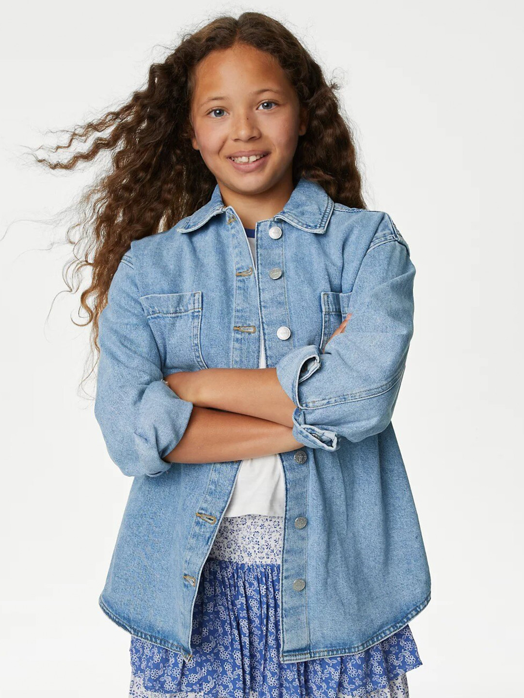 

Marks & Spencer Girls Spread Collar Casual Denim Pure Cotton Shacket, Blue