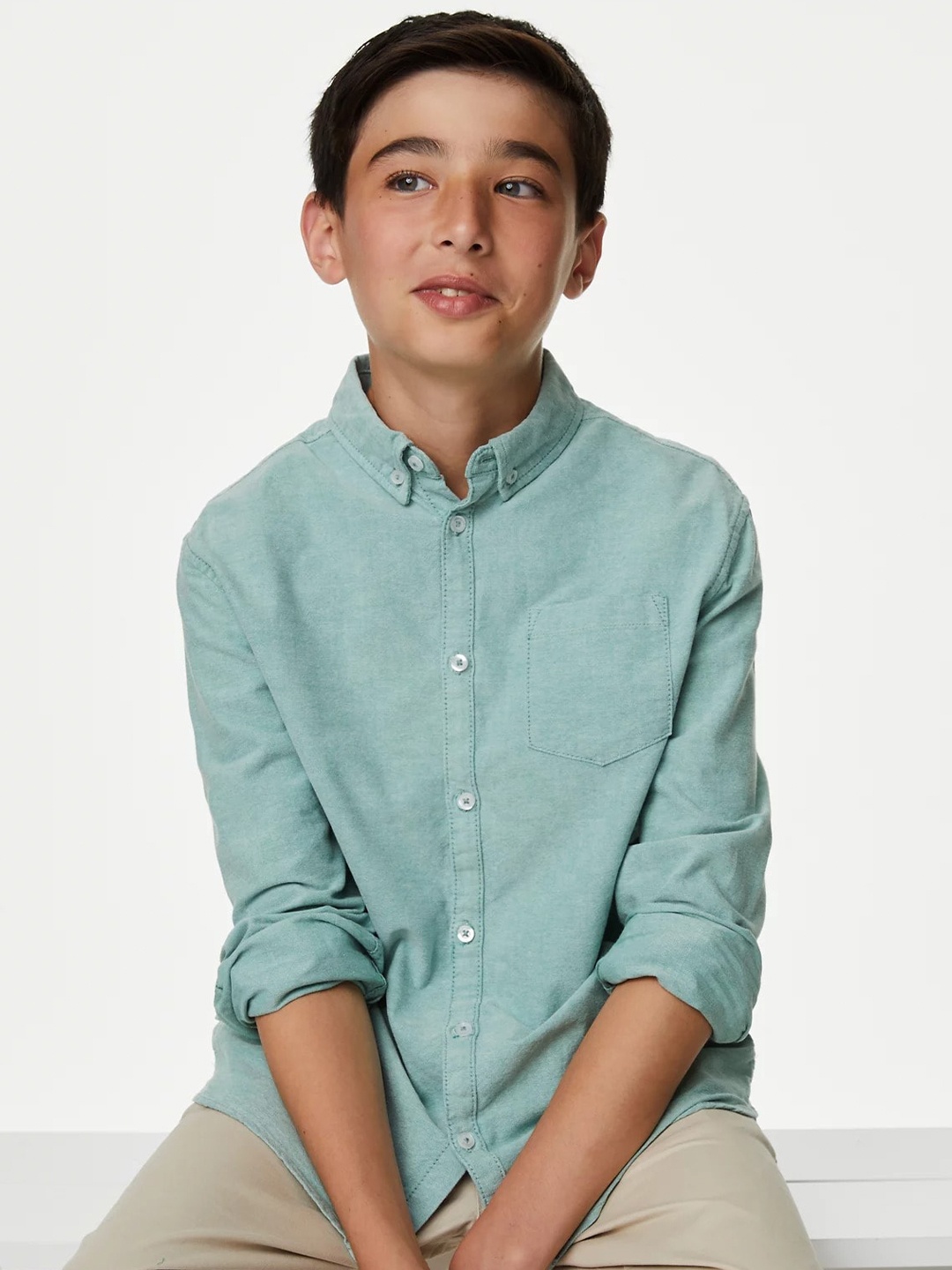 

Marks & Spencer Boys Button-Down Collar Oxford Casual Pure Cotton Shirt, Green
