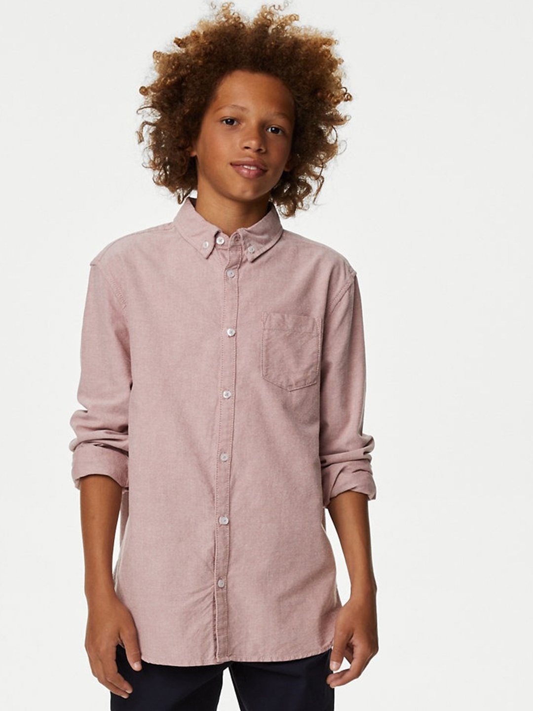 

Marks & Spencer Boys Button-Down Collar Oxford Casual Pure Cotton Shirt, Mauve
